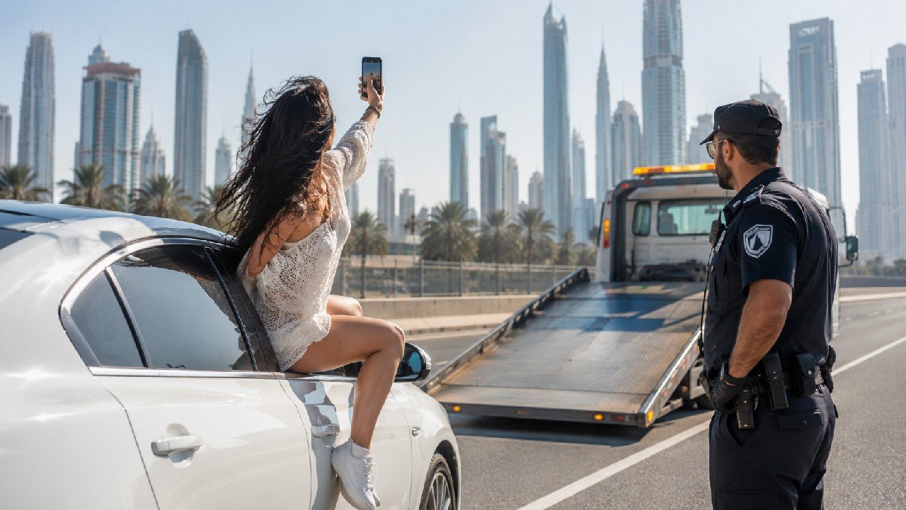Tehlikeli fotoğraf çekimi yapan kadın trafikten men edildi